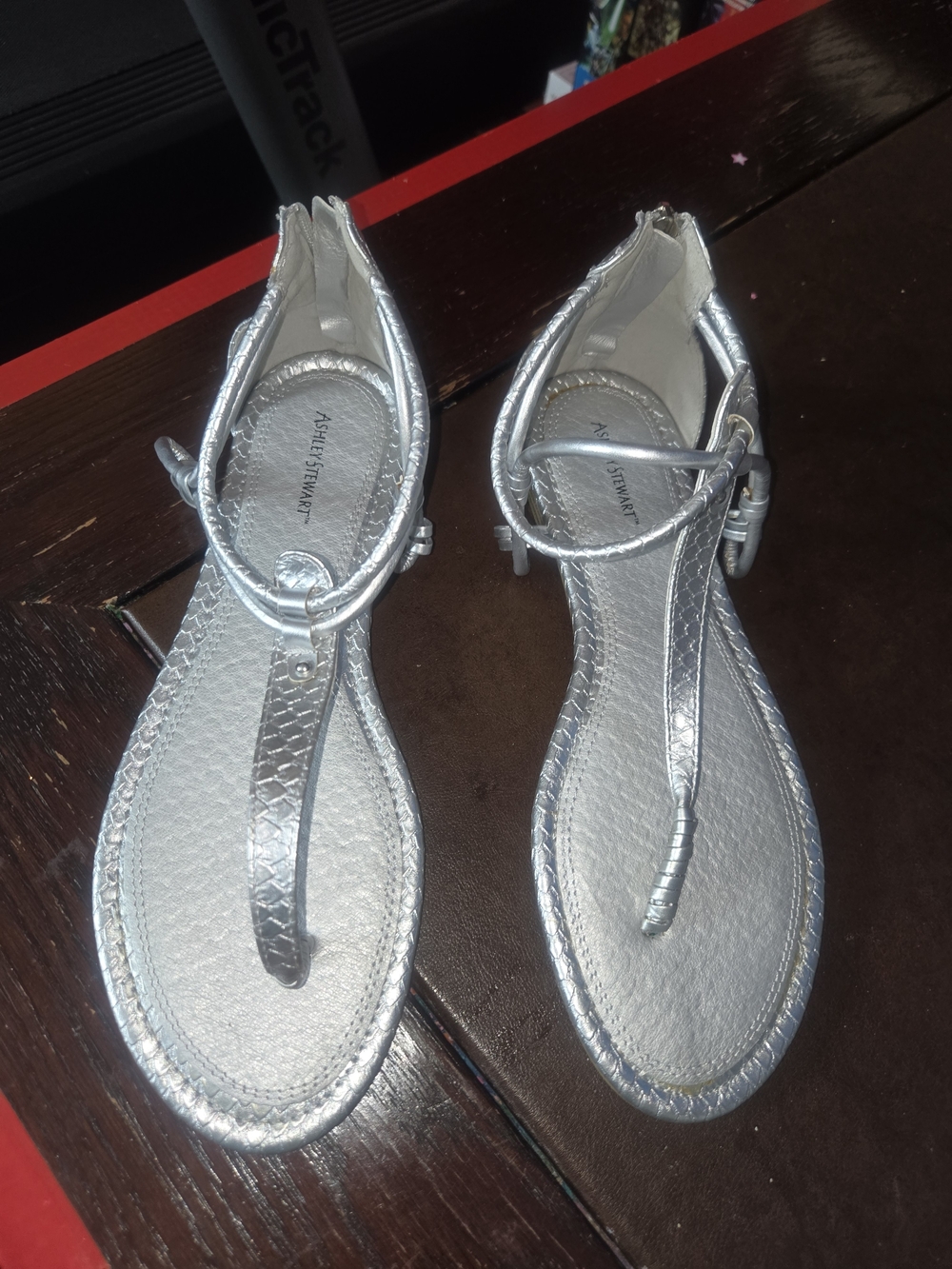Ashley Stewart Metallic Silver T-Strap Sandals